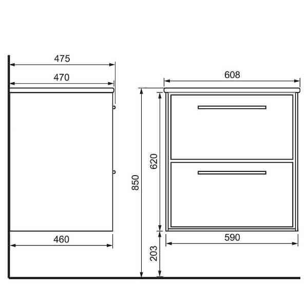 Тумба с раковиной 60 подвесная Frame RAVAL Fra.01.60/P/DT+QDR60SLWB01