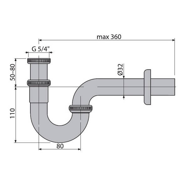 Сифон для биде d=320мм мет ALCAPLAST A45E