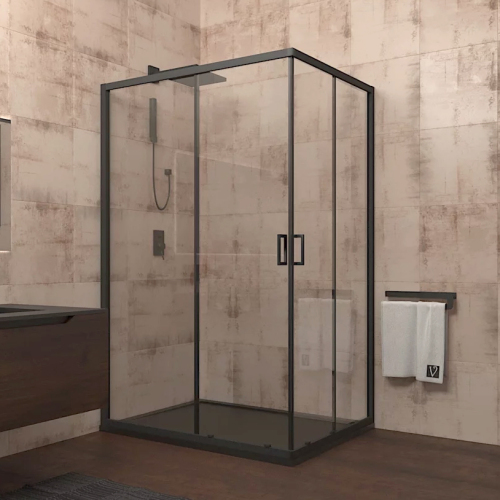 Душевой уголок Veconi Rovigo RV-14 120х90 профиль черный матовый, стекло прозрачное