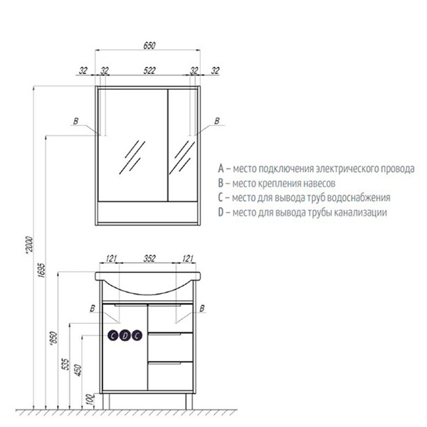 Зеркальный шкаф 650 Рико Акватон 1A215202RIB90