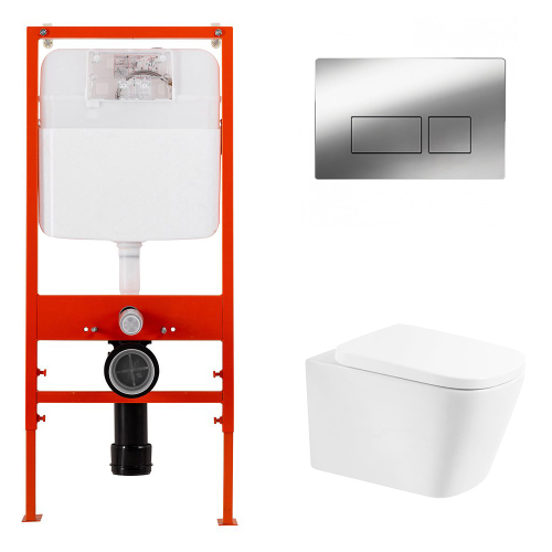 Комплект BelBagno 3в1: Инсталляция BB026 + Унитаз подвесной BB120CHR + Кнопка смыва BB041CR хром