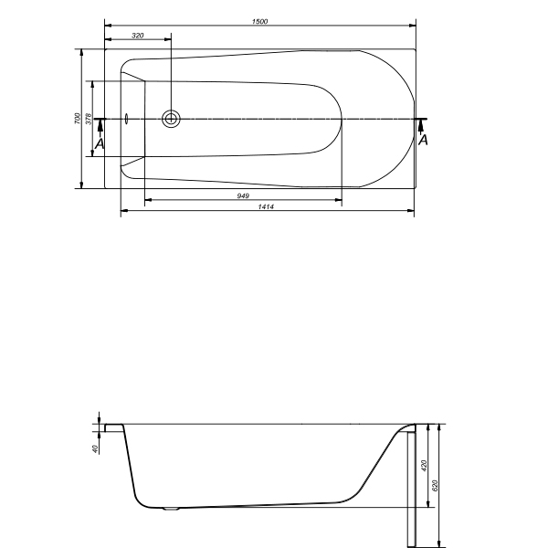 Ванна акриловая 1500х700 Flavia Cersanit P-WP-FLAVIA*150NL