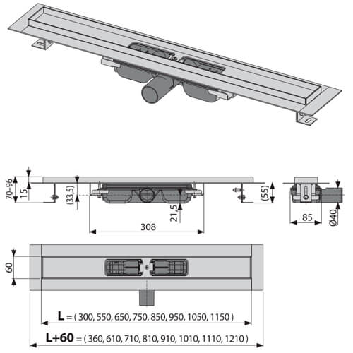 Водоотводящий желоб AlcaPlast APZ101 LOW-650