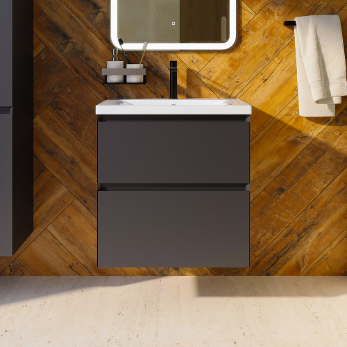Тумба с раковиной AVS Гармония 60 антрацит матовая (раковина 01 белая глянцевая)