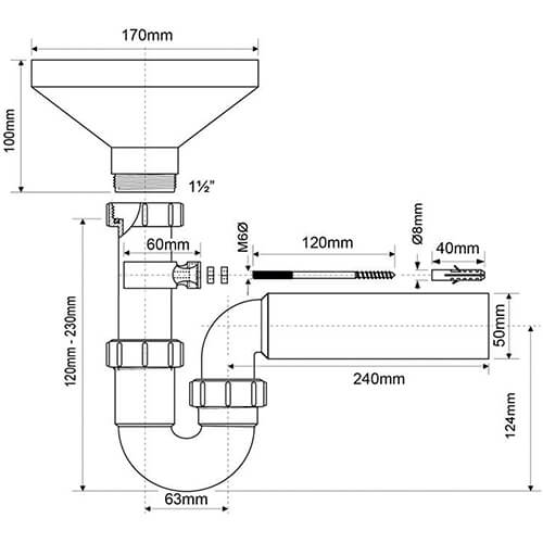 Сифон с воронкой McALPINE HC7-FUN
