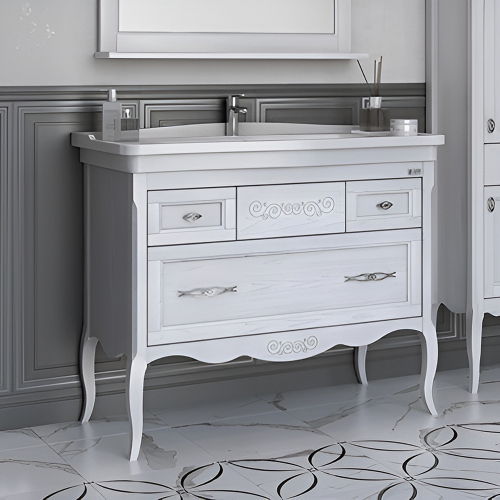 Тумба с раковиной ASB Wood Line Модерн 105 белая, патина серебро