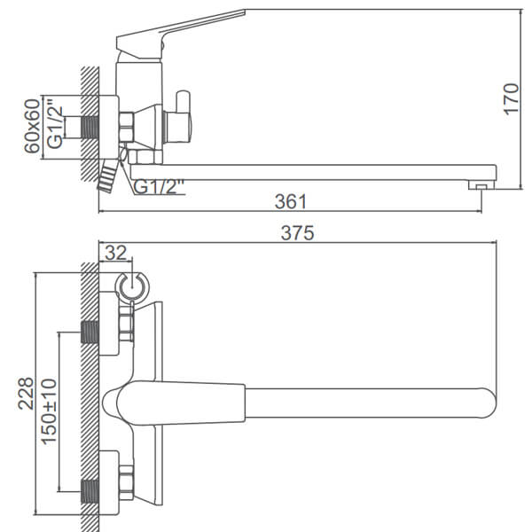 Смеситель универсальный Accoona H125 A71125AT графит