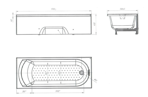 Акриловая ванна 1Marka Poseidon Lily 170x70 белая, без каркаса