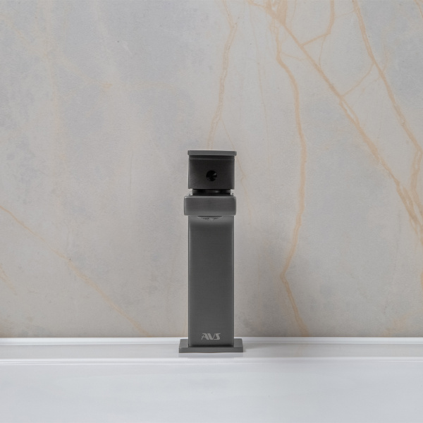 Смеситель для раковины AVS Cube оружейная сталь