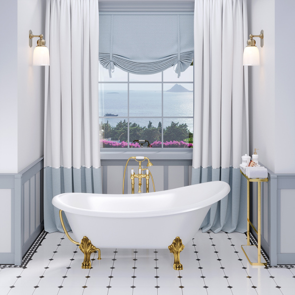 Ванна из искусственного камня Aqua de Marco Edelweiss 170x80 белая с ножками золото