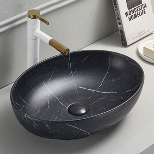 Раковина AVS Карина 52x40 черный мрамор матовая с донным клапаном