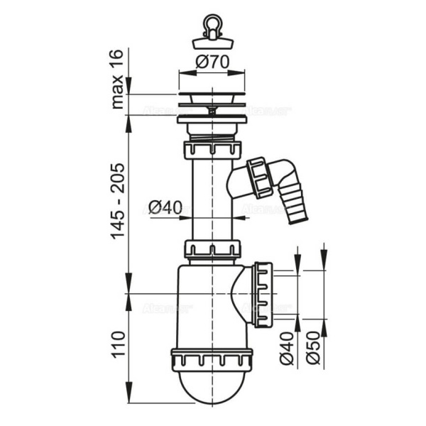 Сифон 40/40-50 с носиком Alcaplast A441P