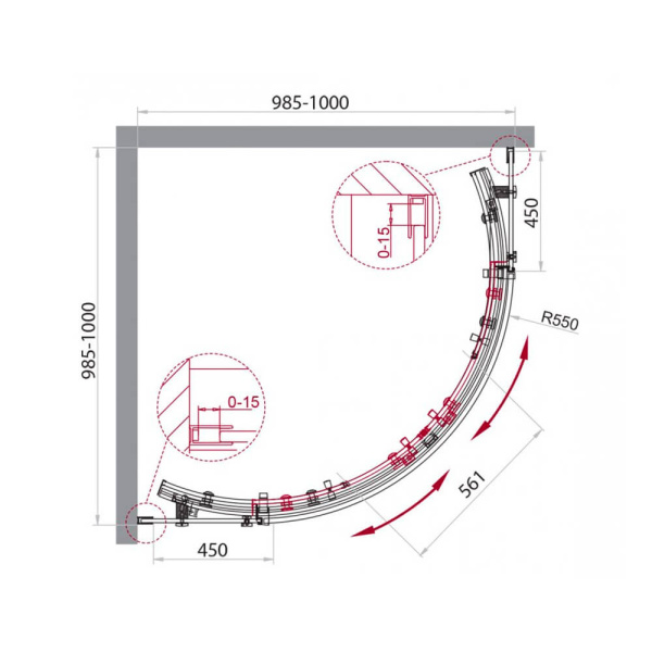 Душевой уголок BelBagno Acqua ACQUA-R-2-100-C-NERO 100х100 профиль черный, прозрачное стекло