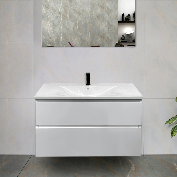 Тумба с раковиной AVS Гармония 100 белая (раковина 01 белая глянцевая)