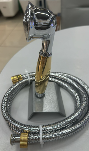 Ручной душ, латунь,хром/золото+Шланг душевой,антиторсионный, 150 см.,1/2"х1/2" хром/золото RICAMBI MIGLIORE