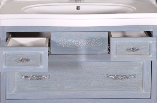 Тумба с раковиной ASB Wood Line Модерн 105 рошфор, белая патина