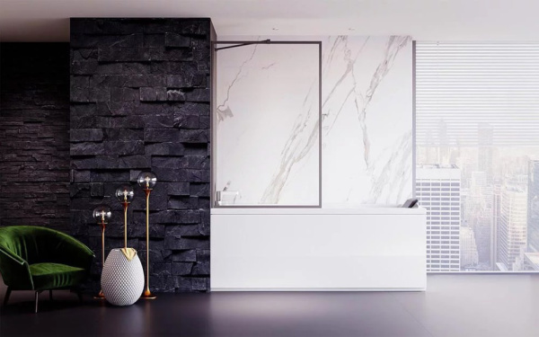 Шторка на ванну Veconi Palau PL-85GR 80 профиль брашированный графит, стекло прозрачное