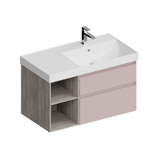 Тумба с раковиной Kerama Marazzi Cubo 90 R мальва матовая-древесная