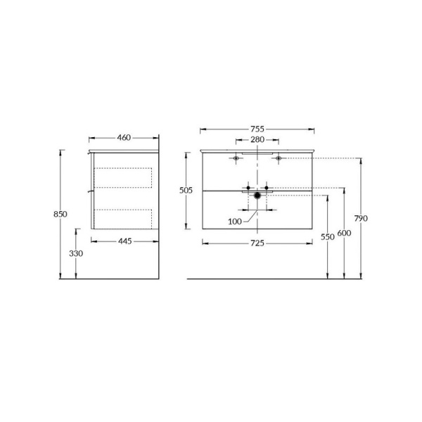 Тумба 750 2ящ подвес + раковина ДЫМЧАТЫЙ ВЯЗ Piano KERAMA MARAZZI