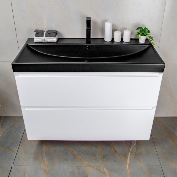 Тумба с раковиной AVS Гармония 100 белая (раковина 02 черная матовая)
