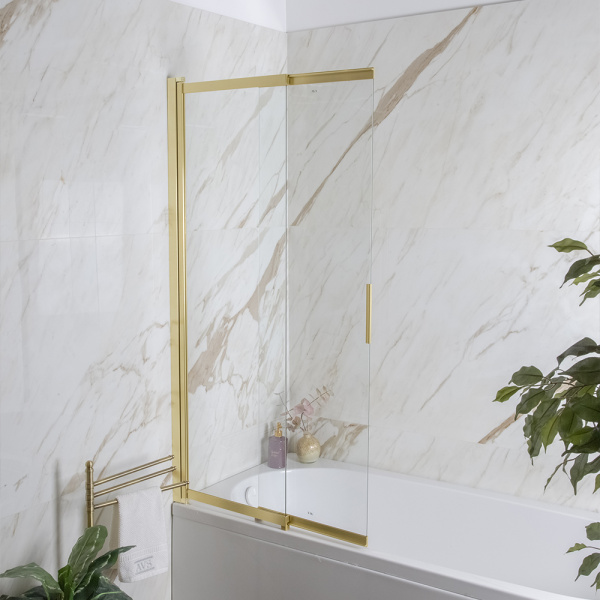Шторка на ванну AVS Слайдер Плюс 80 см профиль брашированное золото, стекло прозрачное