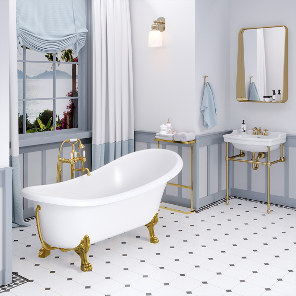 Ванна из искусственного камня Aqua de Marco Edelweiss 170x80 белая с ножками золото