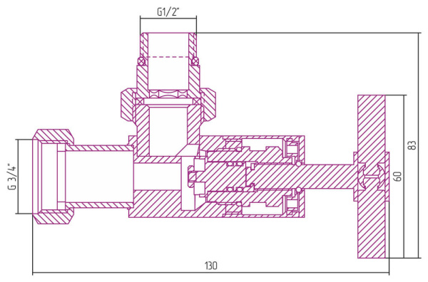 00-1408-1234 Вентиль угловой (крест) G 1/2" НР х G 3/4" НГ СУНЕРЖА