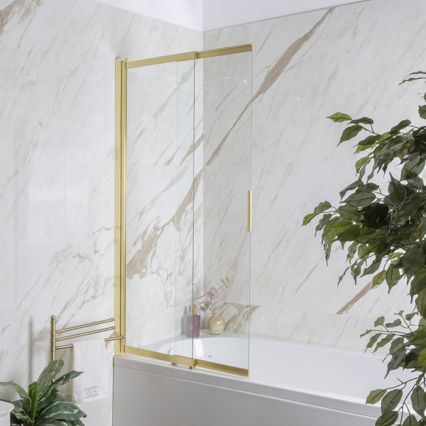 Шторка на ванну AVS Слайдер Плюс 80 см профиль брашированное золото, стекло прозрачное
